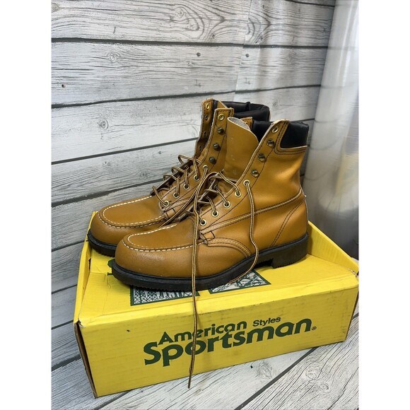 American sportsman Boots Mens Size 10 Vintage Brown Leather Lace Steel Toe Work - Picture 1 of 12